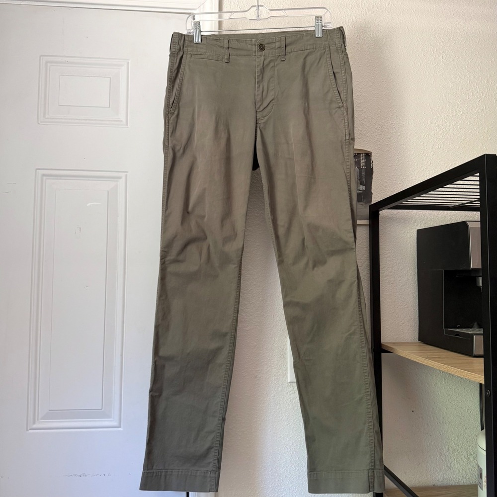 BUCK MASON khaki olive green cotton blend slim straight leg pants